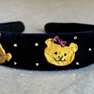 Hand painted velvet hair band with golden teddy bears